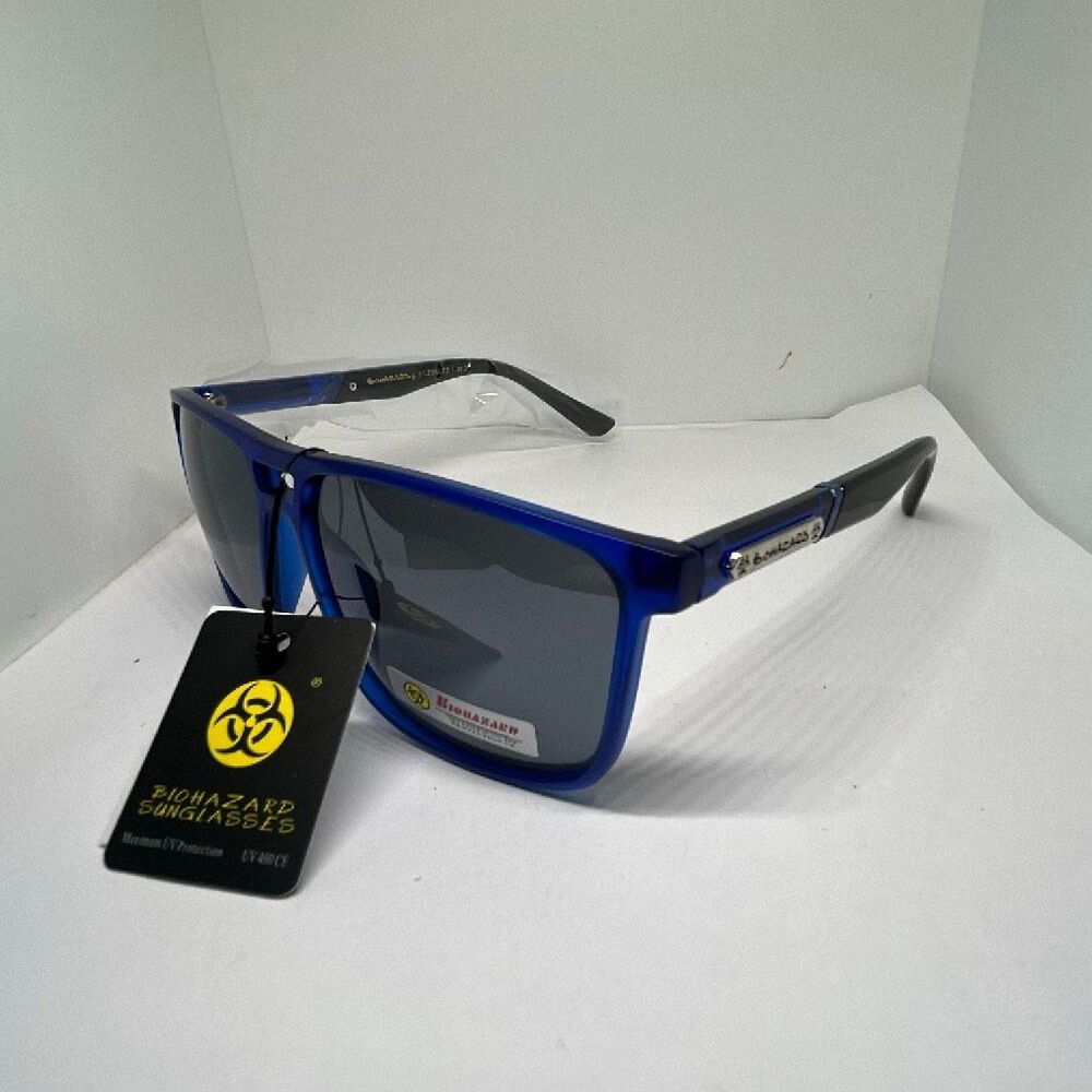 Blue Biohazard UV400 Square Sunglasses – Maximum UV Protection – NWT